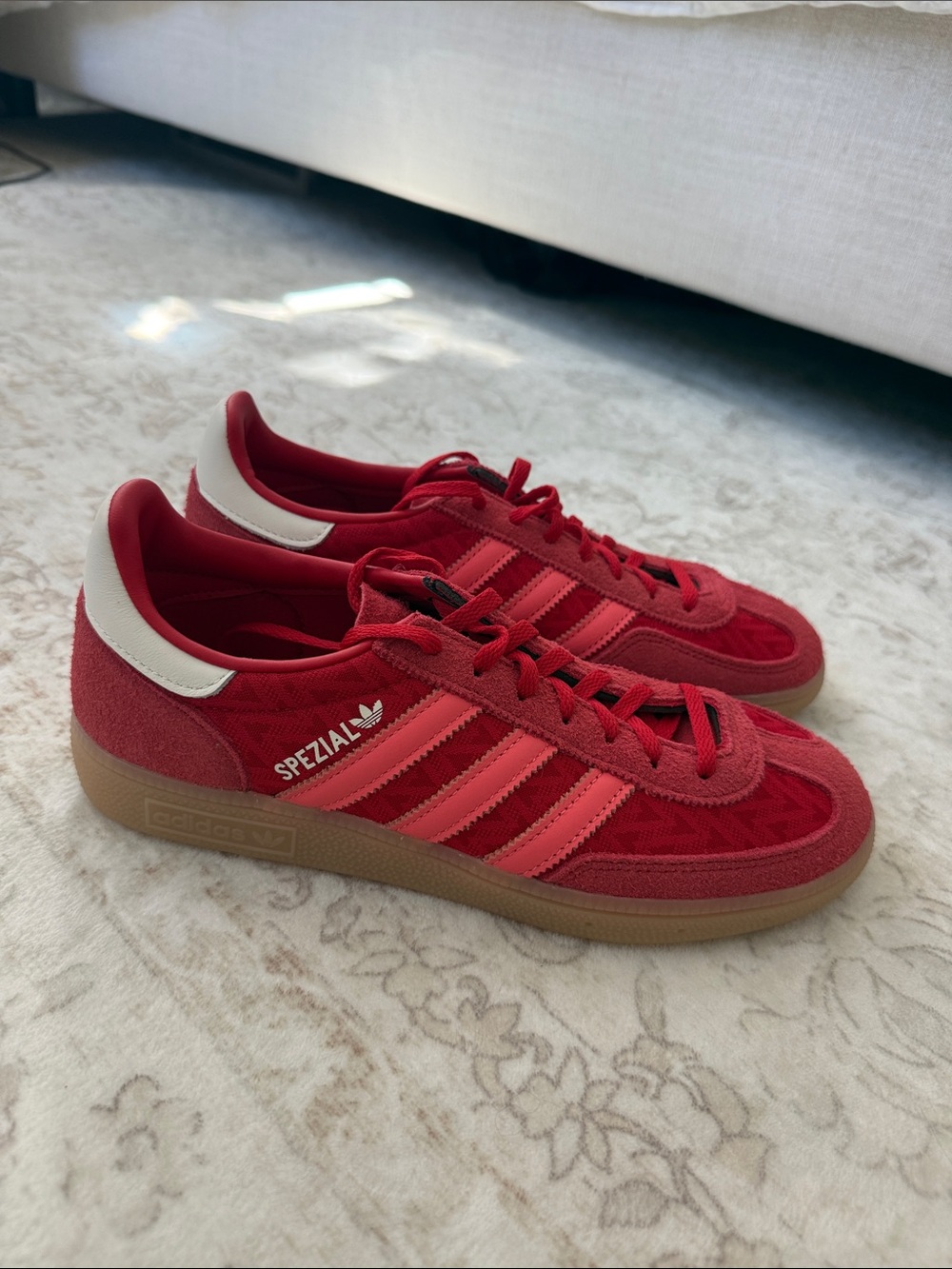 adidas Spezial Red Suede & Textile Sneakers with White Heel Tab